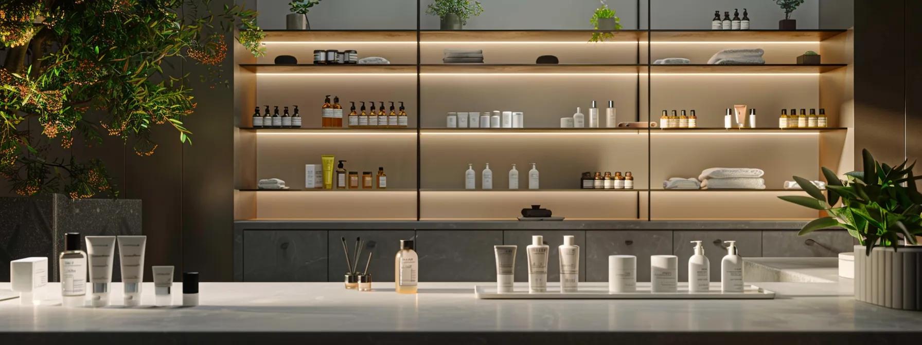 a sleek, modern skincare studio showcases a diverse array of personalized skincare products arranged artfully on a polished countertop, illuminated by soft, ambient lighting that highlights the importance of tailored routines for optimal skin health.